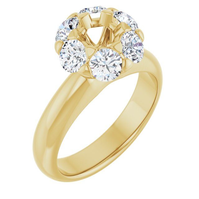 14K Yellow 5.2 mm Round 1 1/5 CTW Natural Diamond Semi-Set Engagement Ring