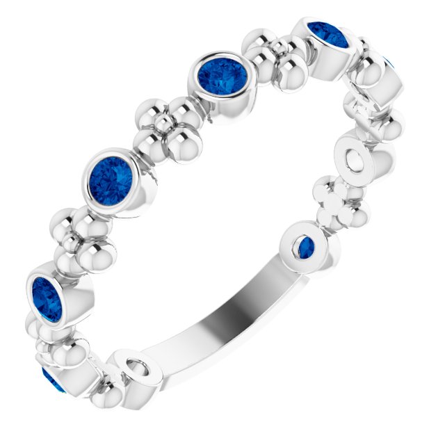 Sterling Silver Lab-Grown Blue Sapphire Beaded Ring