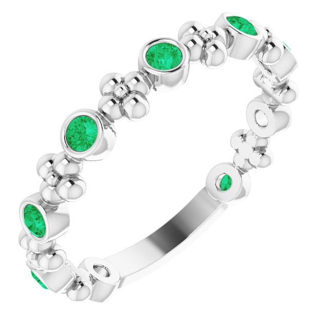 Sterling Silver Lab-Grown Emerald Beaded Ring