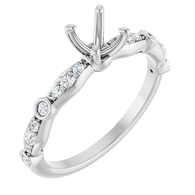 14K White 5.2 mm Round 1/5 CTW Natural Diamond Semi-Set Engagement Ring