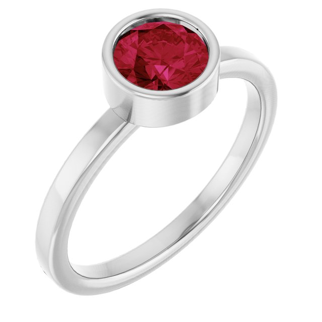 14K White 6 mm Lab-Grown Ruby Ring