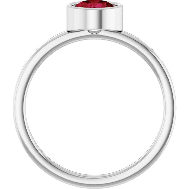 14K White 6 mm Lab-Grown Ruby Ring