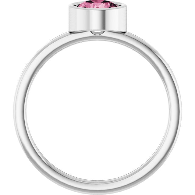 14K White 6 mm Natural Pink Tourmaline Ring
