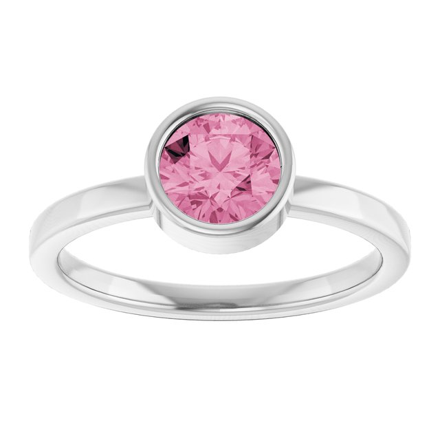 14K White 6 mm Natural Pink Tourmaline Ring