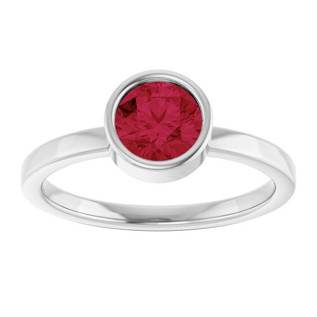 14K White 6 mm Lab-Grown Ruby Ring
