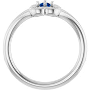 14K White Natural Blue Sapphire Youth Flower Ring