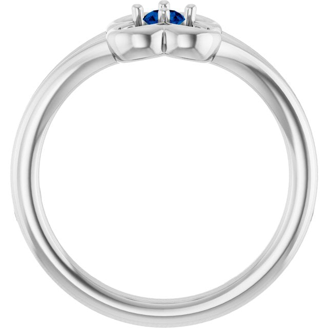 14K White Natural Blue Sapphire Youth Flower Ring
