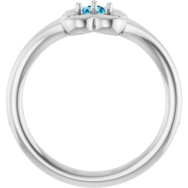14K White Natural Aquamarine Youth Flower Ring