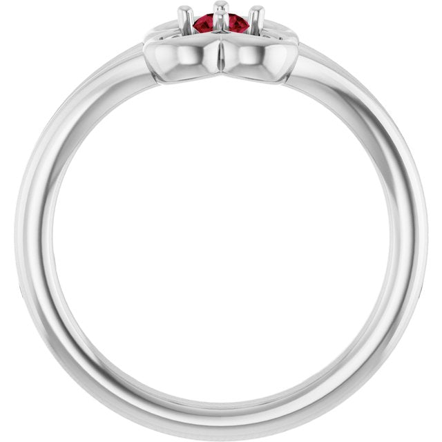 14K White Natural Ruby Youth Flower Ring