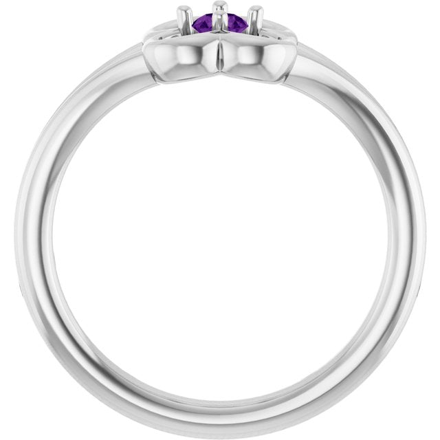 14K White Natural Amethyst Youth Flower Ring