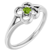 14K White Natural Peridot Youth Flower Ring