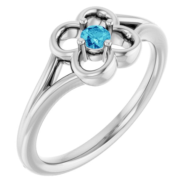 14K White Natural Blue Zircon Youth Flower Ring
