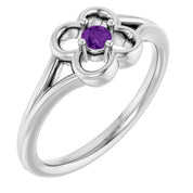 14K White Natural Amethyst Youth Flower Ring