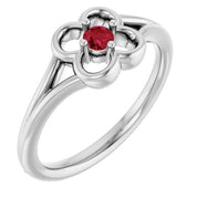 14K White Natural Ruby Youth Flower Ring