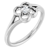 14K White .06 CT Natural Diamond Youth Flower Ring