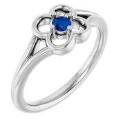 14K White Natural Blue Sapphire Youth Flower Ring