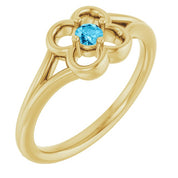 14K Yellow Natural Aquamarine Youth Flower Ring