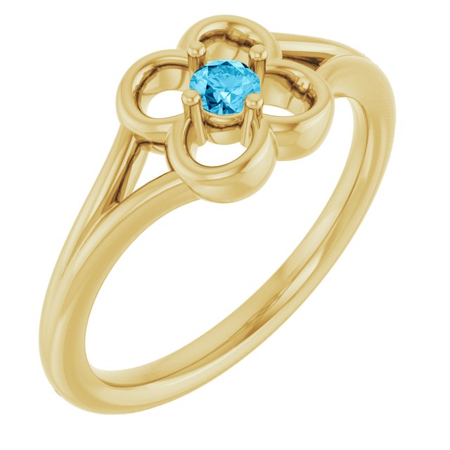 14K Yellow Natural Aquamarine Youth Flower Ring