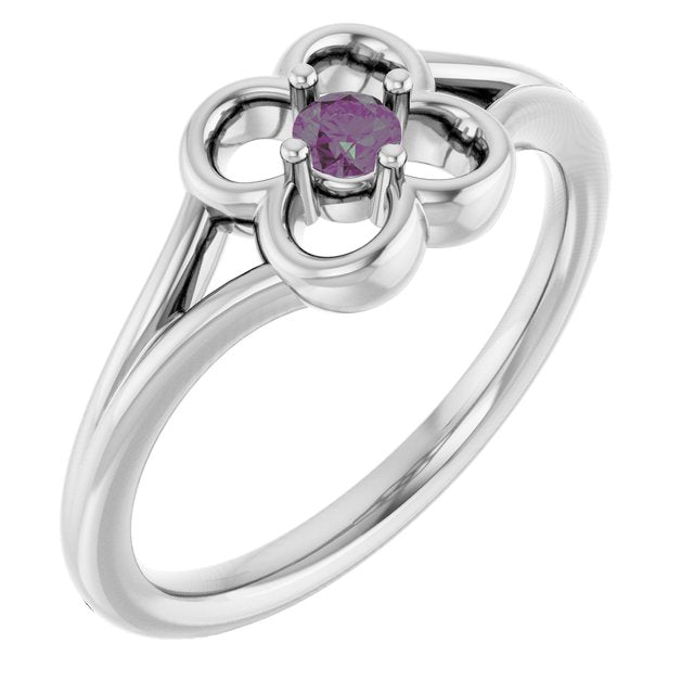 14K White Natural Alexandrite Youth Flower Ring