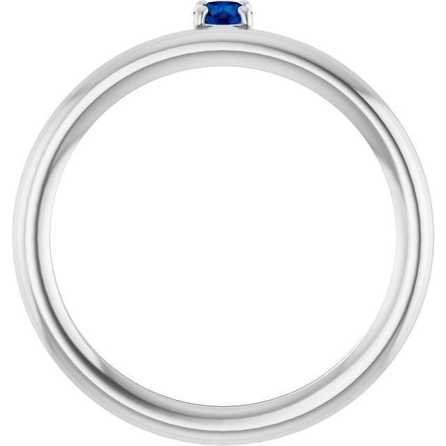 14K White Lab-Grown Blue Sapphire Stackable Ring