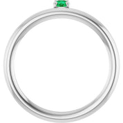 14K White Natural Emerald Stackable Ring