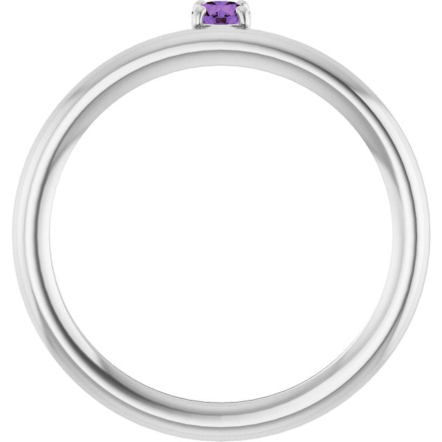 14K White Natural Amethyst Stackable Ring