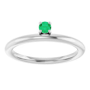 14K White Natural Emerald Stackable Ring