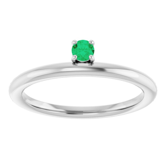 14K White Natural Emerald Stackable Ring