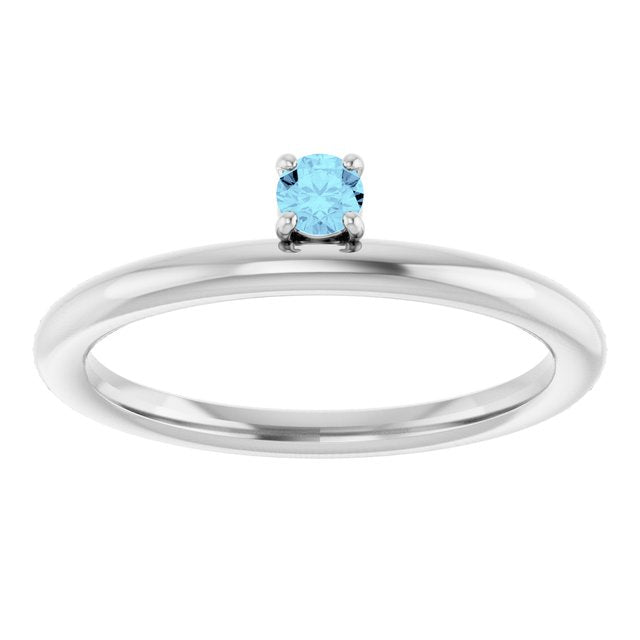 14K White Natural Aquamarine Stackable Ring