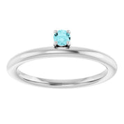 14K White Natural Blue Zircon Stackable Ring