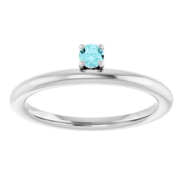 14K White Natural Blue Zircon Stackable Ring