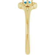 14K Yellow Natural Aquamarine Youth Flower Ring