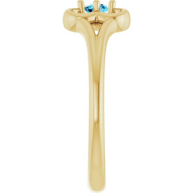 14K Yellow Natural Aquamarine Youth Flower Ring