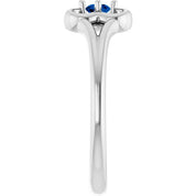 14K White Natural Blue Sapphire Youth Flower Ring