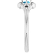 14K White Natural Aquamarine Youth Flower Ring