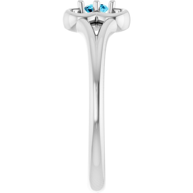 14K White Natural Aquamarine Youth Flower Ring