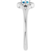 14K White Natural Blue Zircon Youth Flower Ring