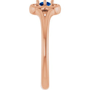 14K Rose Natural Blue Sapphire Youth Flower Ring