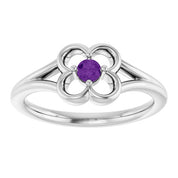 14K White Natural Amethyst Youth Flower Ring