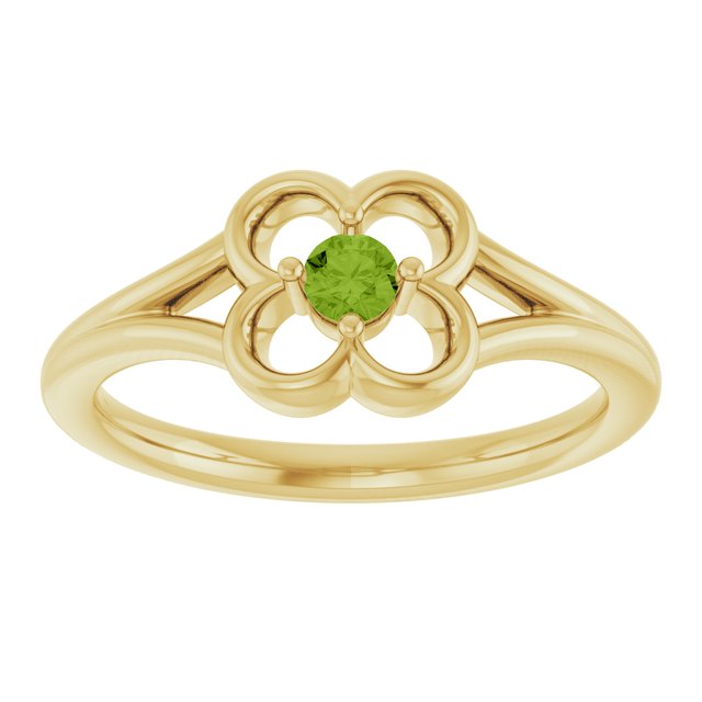 14K Yellow Natural Peridot Youth Flower Ring