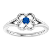14K White Natural Blue Sapphire Youth Flower Ring