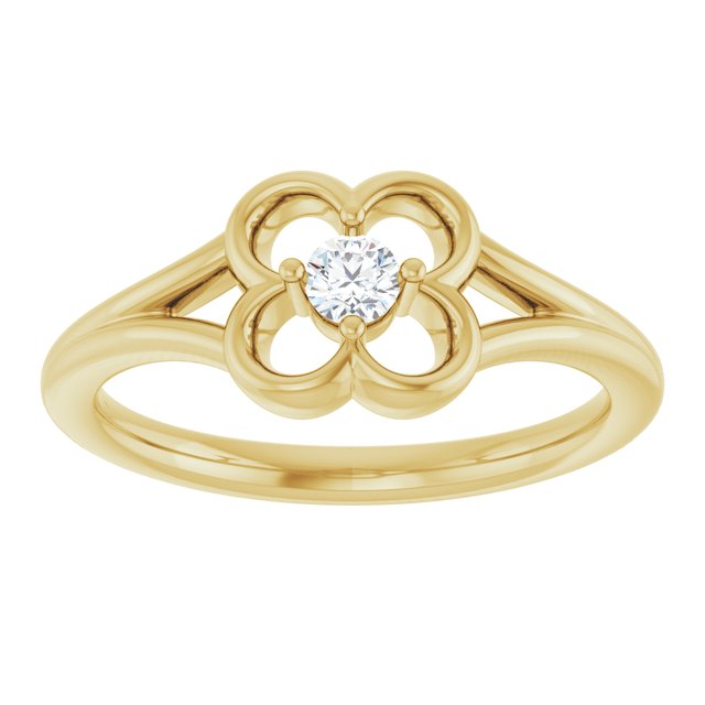 14K Yellow .06 CT Natural Diamond Youth Flower Ring