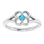 14K White Natural Blue Zircon Youth Flower Ring