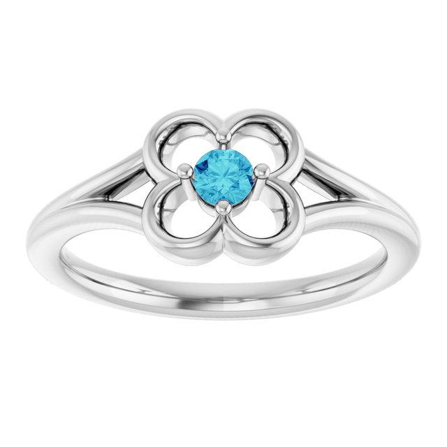 14K White Natural Blue Zircon Youth Flower Ring