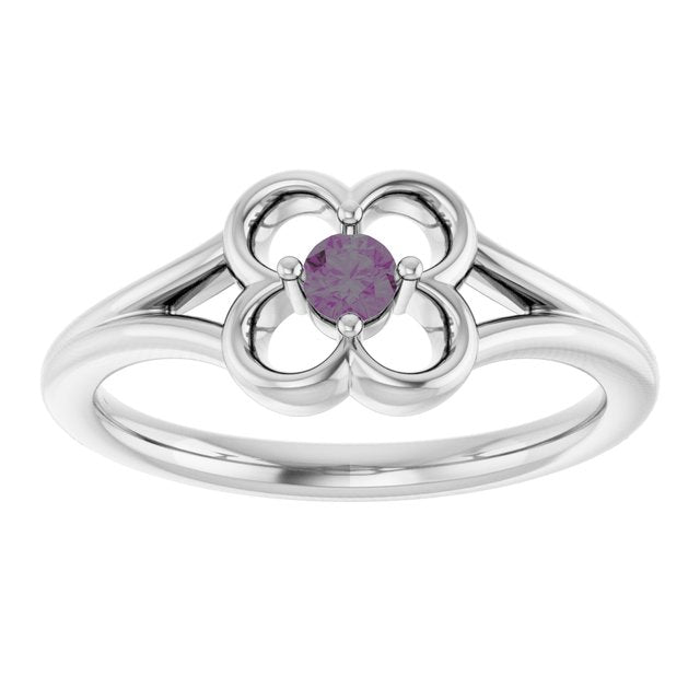 14K White Natural Alexandrite Youth Flower Ring