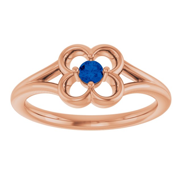 14K Rose Natural Blue Sapphire Youth Flower Ring