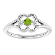 14K White Natural Peridot Youth Flower Ring