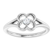 14K White .06 CT Natural Diamond Youth Flower Ring