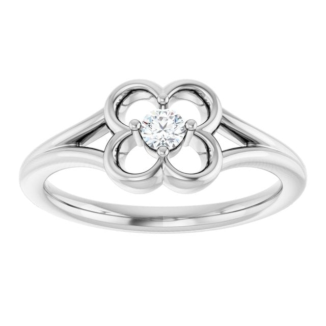 14K White .06 CT Natural Diamond Youth Flower Ring