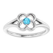 14K White Natural Aquamarine Youth Flower Ring